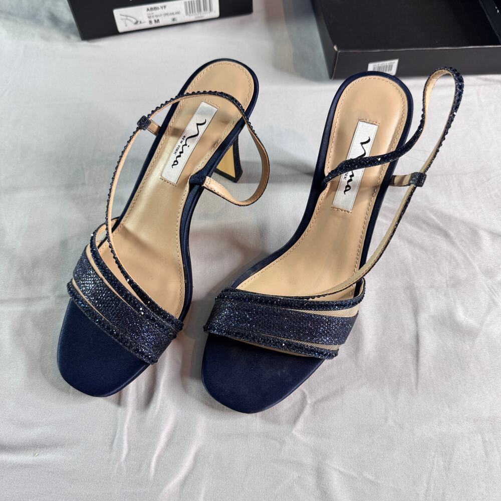 Nina Women's sz 8M Abbi Slingback Sandal New Navy Dreamland 3" Heel Shoe